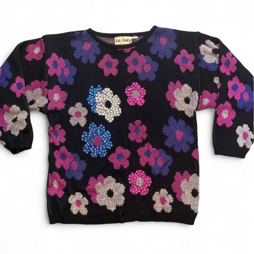 Vintage L.A. Lady Floral Sequin Sweater Size 40